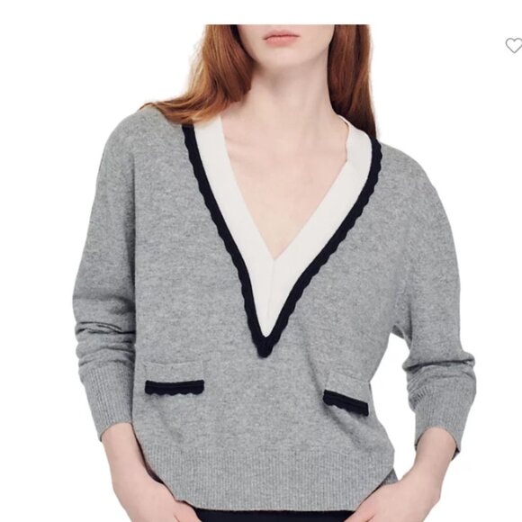 Sandro Sweaters - Sandro Size 3 Alisson Two Tone Trim Sweater